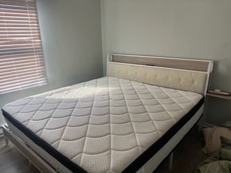 King Bed Frame with Upholstered Headboard