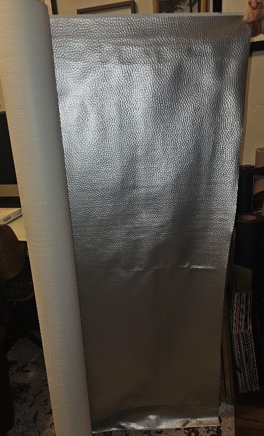 Grey Hammered Metal Silver Leather Type II Commercial Vinyl Wallcovering