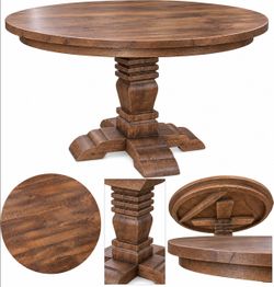 48” Round Solid Wood Pedestal Dining Table