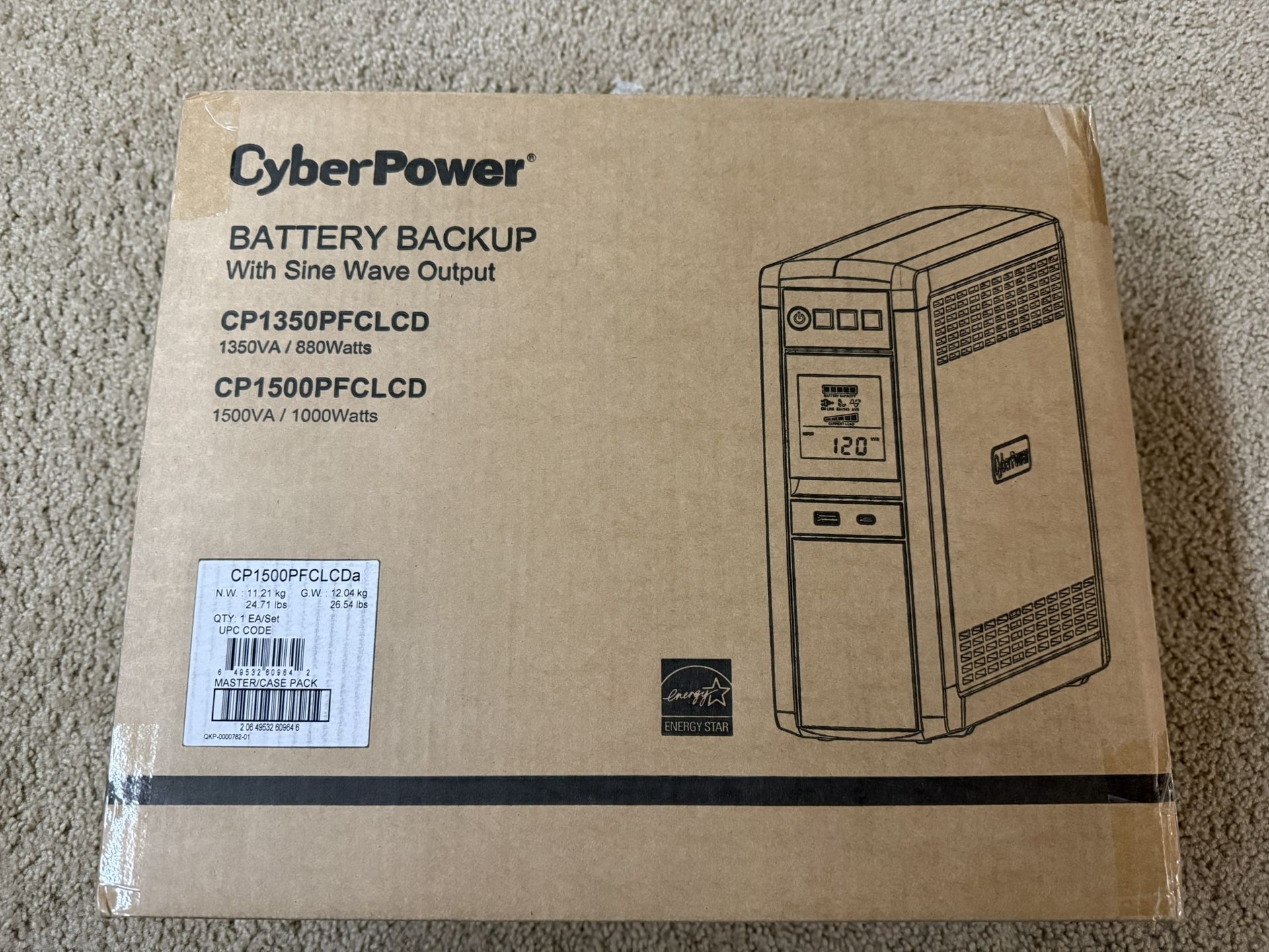 CyberPower CP1500PFCLCD PFC Sinewave UPS System, 1500VA/1000W, 12 Outlets, AVR, Mini Tower