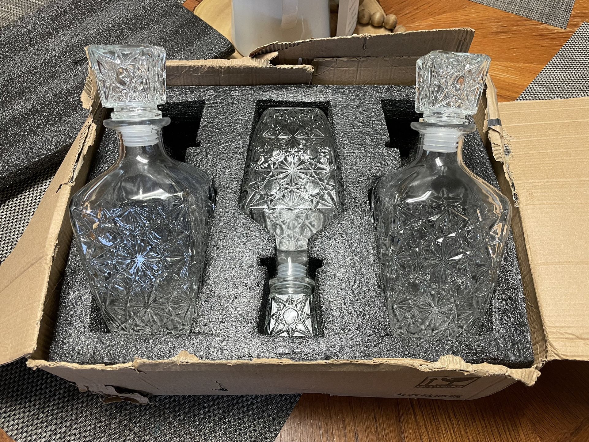Glass Whiskey Decanter Set Of 3