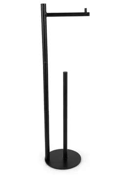 Matte Black Toilet Paper Holder Stand - Free Standing with Spare Roll Holder - Modern