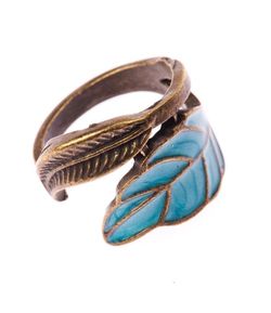 Vintage boho style fashion Bronze & blue leaf winding wrap finger ring by VAGA new $10 size 8