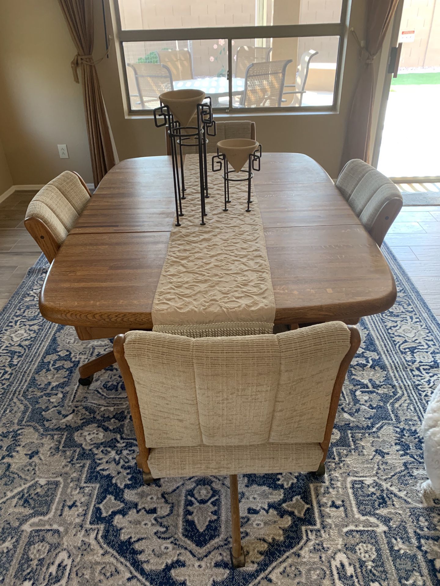 Solid Oak Table And Chairs And Accent Cabinet
