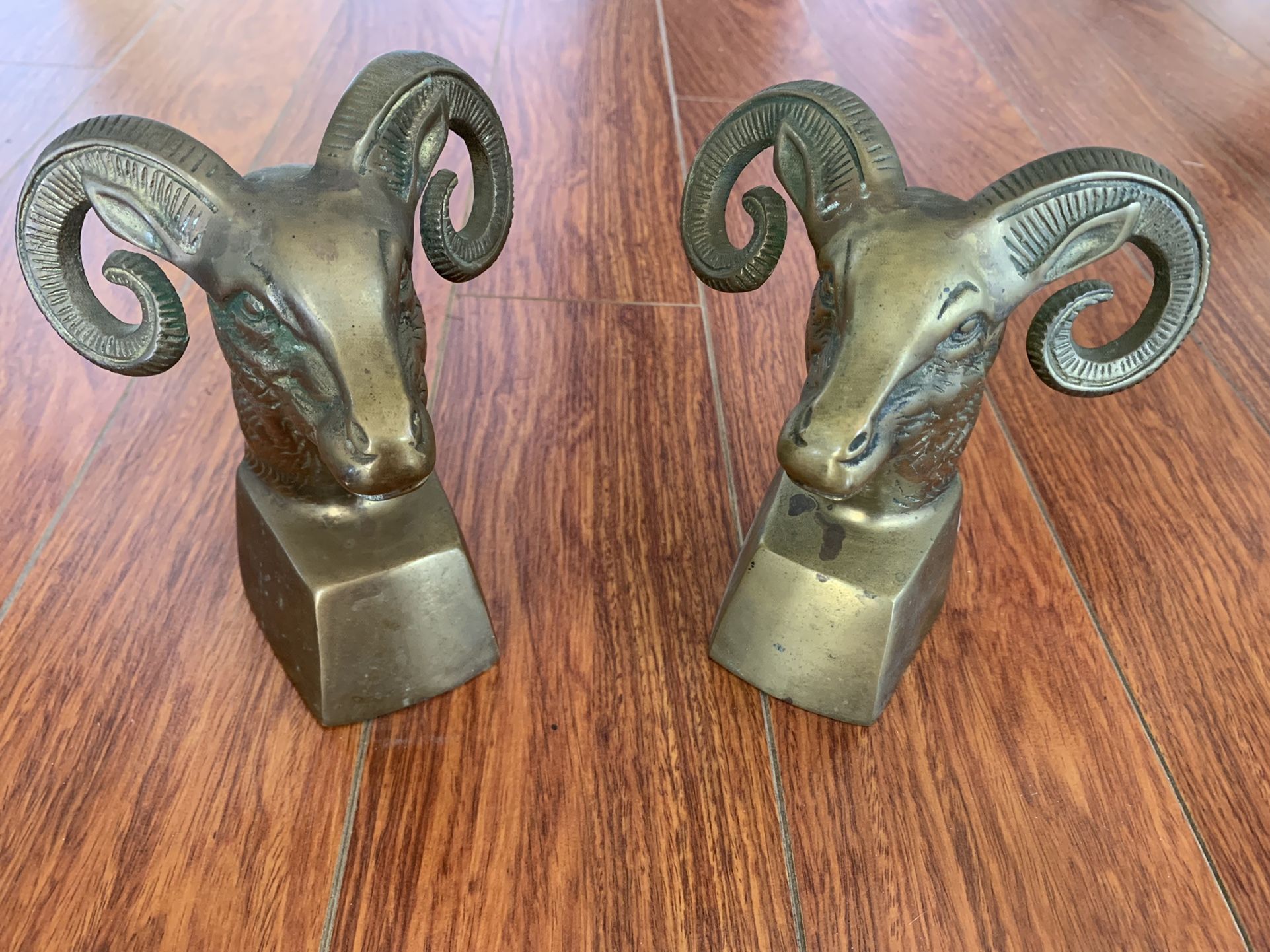 Mid Century Brass Ram Heads Bookends 