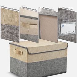 3Pcs Large Storage Bin w/ Lids Foldable Storage Box for Toys Clothes & Book Grey 15.7 x 11 x 9.84 inch