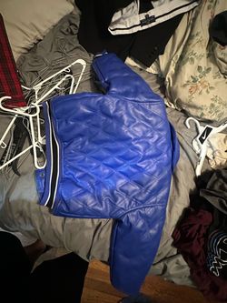 Blue Quilted Leather Bomber Jacket