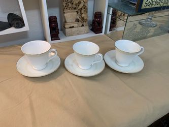 White Porcelain Tea Cups and Saucers Set of 3