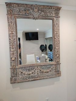 Large Ornate Wall Mirror - Distressed Antique Style - 59x42"