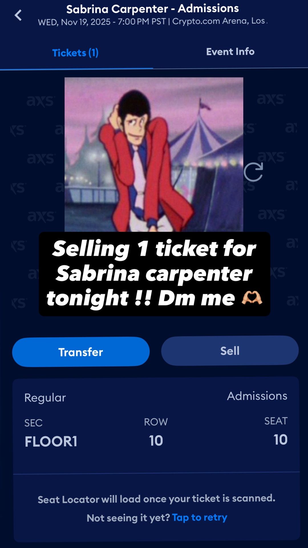 Sabrina carpenter 11/19 $250 Floor