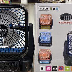 Solar Charged 8 Inch Fan With Wireless Speaker 