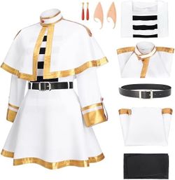 White Elf Cosplay Costume Full Set with Cape Ears Earrings & Tights