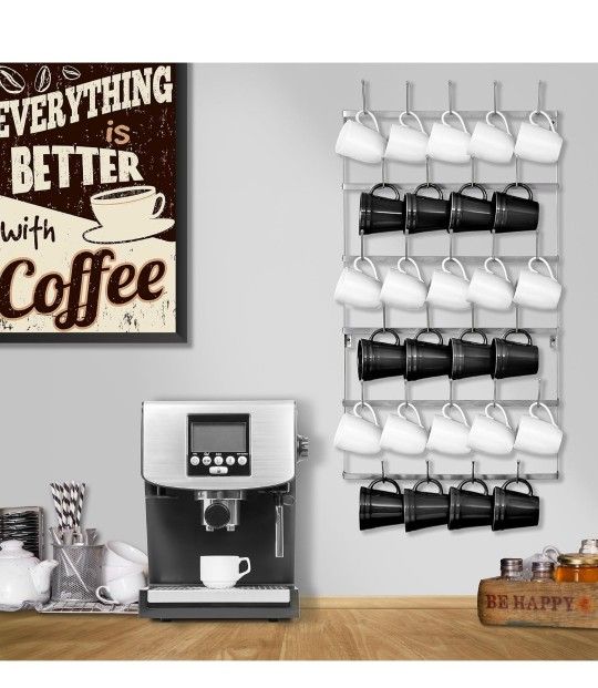 27 Hook Coffee Cup Hanging Wall Rack