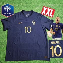 Nike France FFF Mbappe #10 2022 World Cup Authentic Home Jersey 