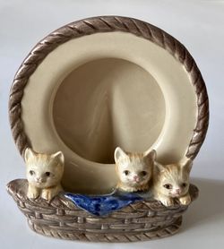 Vintage Otagiri Ceramic Kittens In Basket 4” Picture Frame Very Cute Collectible