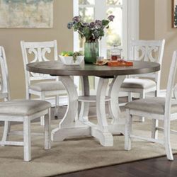 Brand New Distressed White & Grey 5pc Dining Table Set 