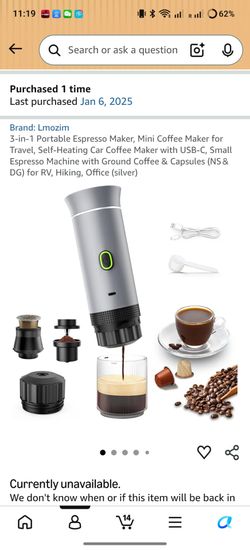 3-in-1 Portable Espresso Maker, Mini Coffee Maker for Travel, Self-Heating Car Coffee Maker with USB-C, Small Espresso Machine with Ground Coffee & Ca