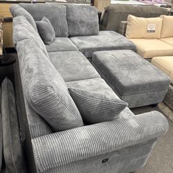 New! Dark Gray 3pc Sectional Set w/built-in USB port and Storage Ottoman