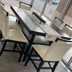 Tommy White 7-Piece Counter Height Set /Dining table and Chairs 