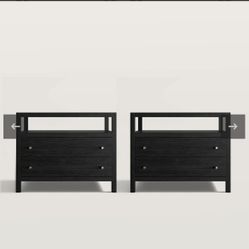 Set Of Black Double Drawer Charging Nightstands BRAND NEW