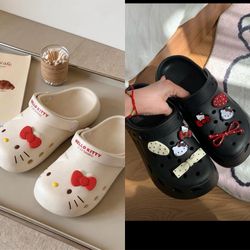 Hello Kitty White and Black Non Slip Breathable Casual Outdoor Slippers