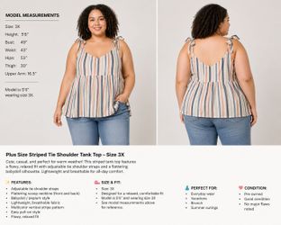 Women's Plus Size Striped Tie Shoulder Babydoll Tank Top Multicolor 3X