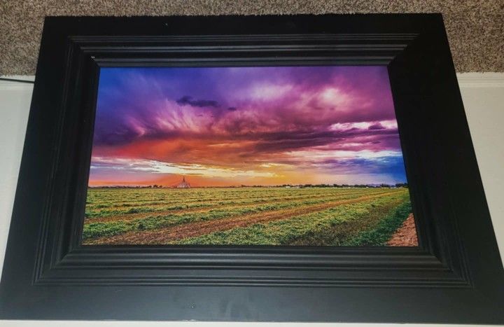 41" BLACK WOOD FRAMED XL MORMON TEMPLE CHURCH VALLEY SUNSET SIGNED PAINTING PICTURE WALL ART DECOR DISPLAY COLLECTABLE