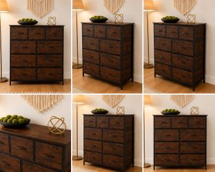 Rustic Industrial 9-Drawer Fabric Dresser / Storage Chest – Excellent Condition