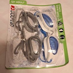 Swimming Goggles Dolfino 12+ Adult White W/ Blue & Gray Pairs New!