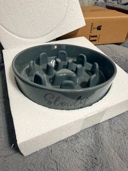 Slowly Ceramic Slow Feeder Dog Bowl Grey