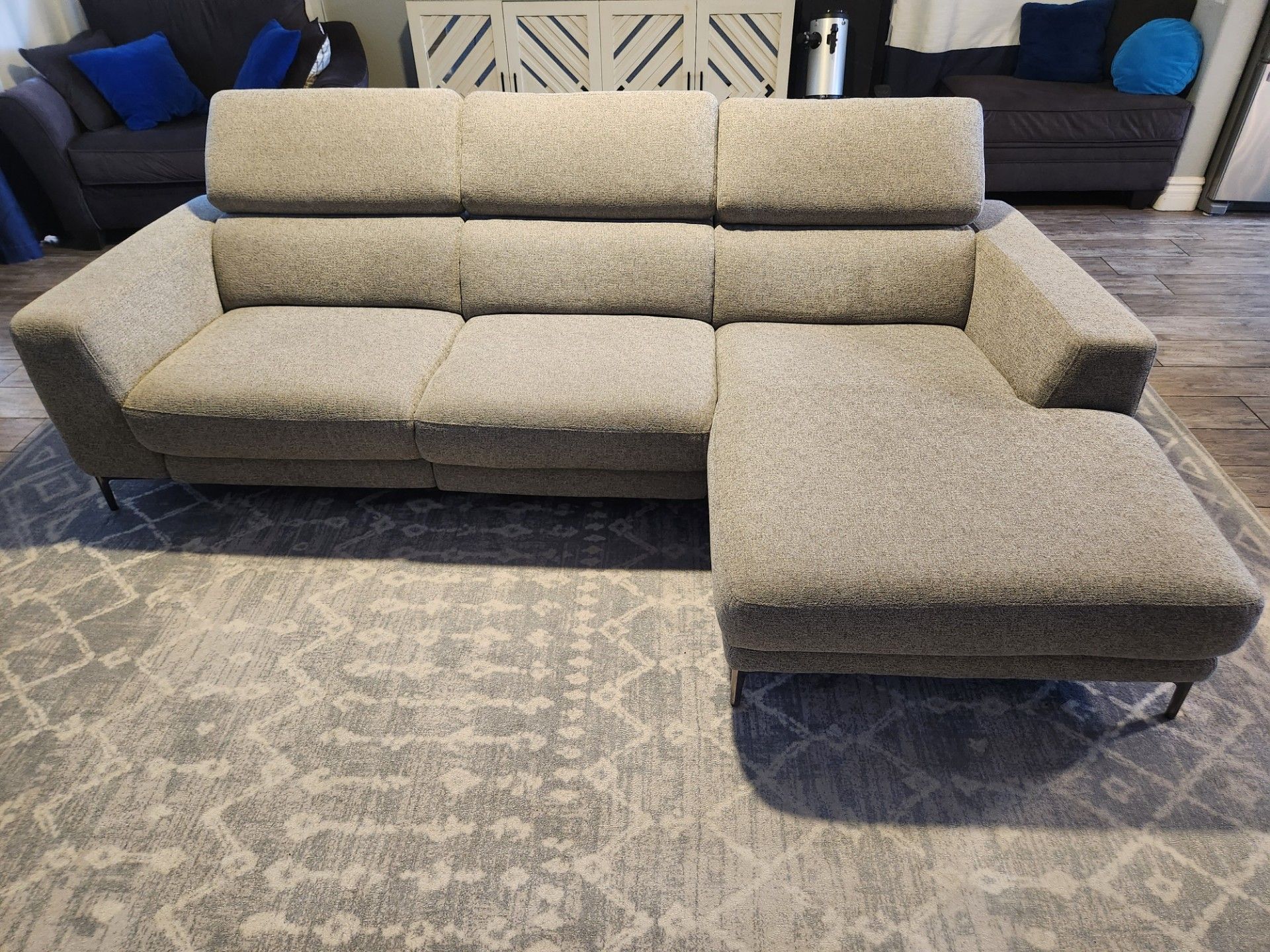 Living Spaces Power Reclining Sofa With Chaise & Adjustable Headrests