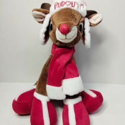 Rudolph the Red Nosed Reindeer Plush with Hat & Scarf  Dandee Christmas Toy 12"