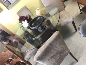 Glass kitchen table with suede seats
