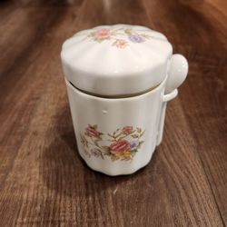 Vintage FTDA Bouquet Of Flowers Porcelain Tea Canister With Spoon, good condition