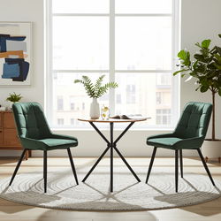 Homy Casa Fontana 3PC Dining Set 31.5” Brown Round Table with 2PC Aralia Velvet Green Chairs Open Box