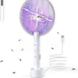 Electric Fly Swatter 3000V Bug Zapper Racket 2 in 1 Fly Swatter with 1200mAh Battery Rechargeable Mosquito Killer Lamp with 3 Layers Safety Mesh for I