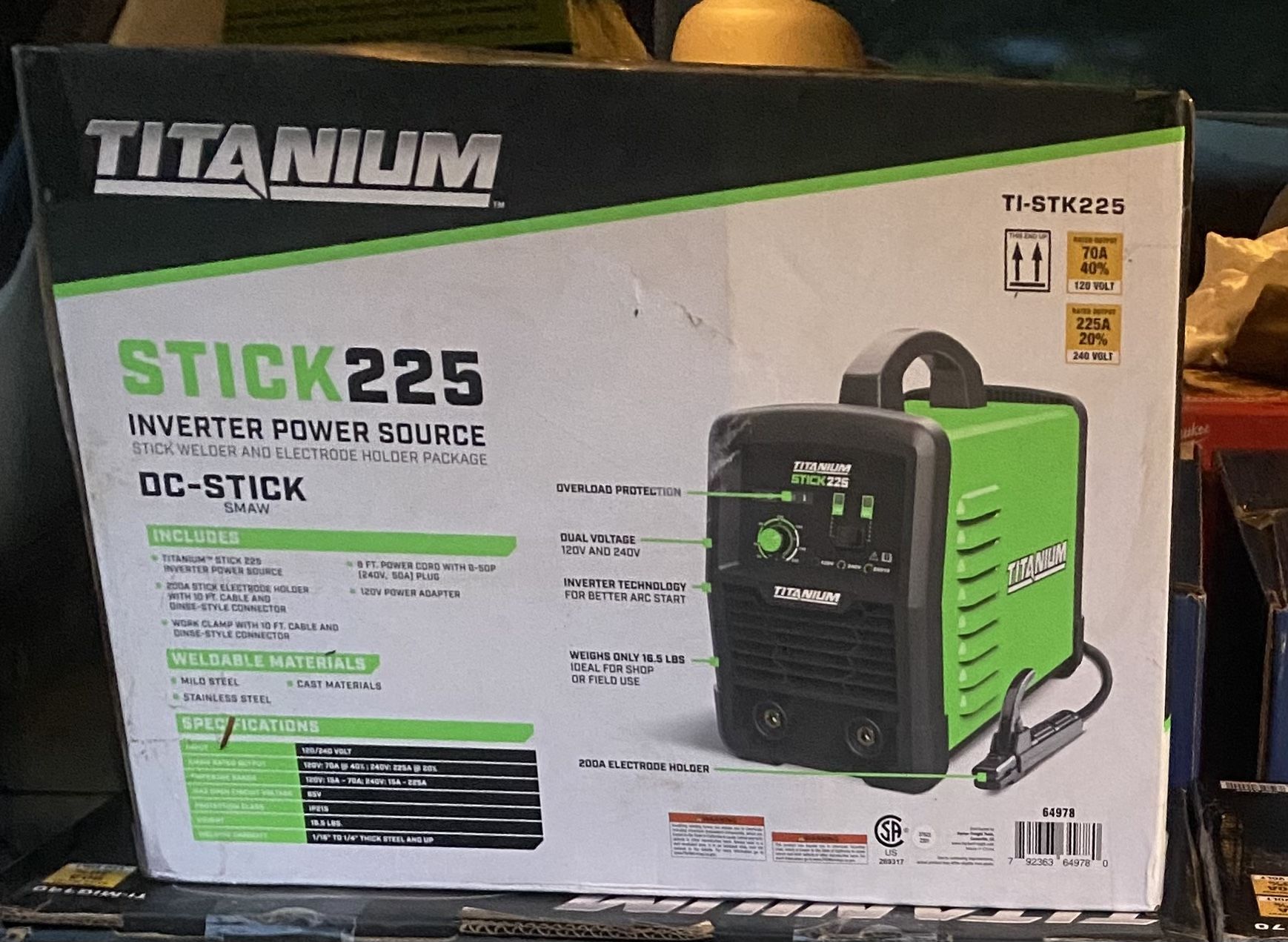 Titanium Stick 225 Inverter Welder with Electrode Holder for Sale in