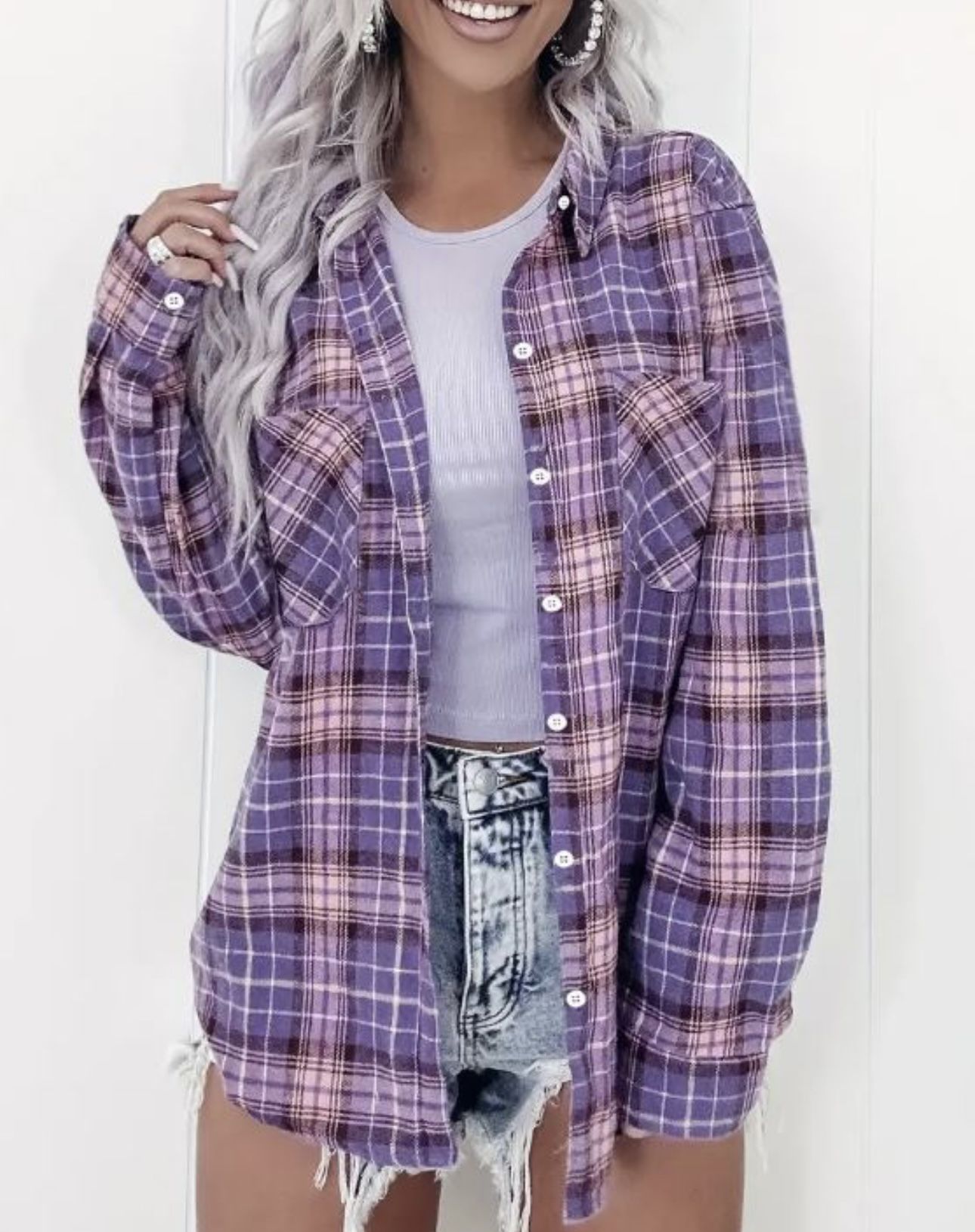 Purple Whimsical Plaid Flannel Shirt