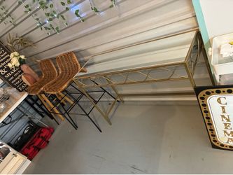 Golden Entryway or Hall table, with mirrored center