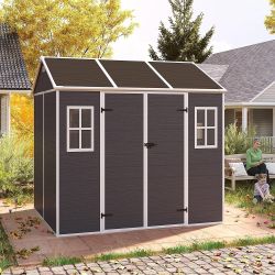 8x7ft Outdoor Storage Shed, Waterproof Resin Large Outdoor Storage Shed With Double Door, Plastic Shed With Floor
