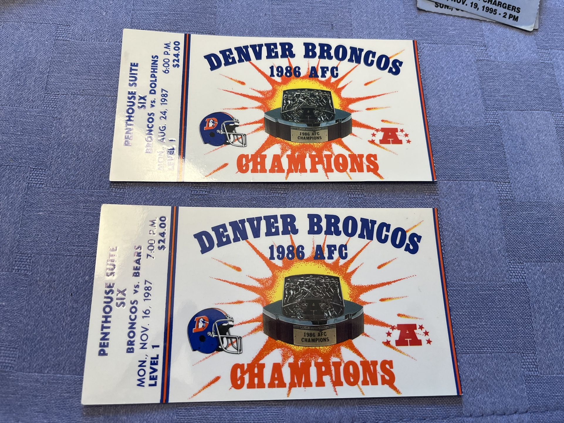 Denver Broncos vs Dolphins Penthouse Suite Aug 24 1987 Ticket Qty 2