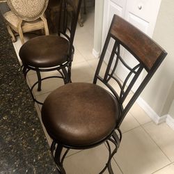 2 Leather Wooden Chair Stools