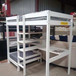 Loft Bed With Desk, Shelves And Extra Bed