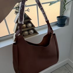 Neiman Marcus Tote Bag Large Brown Tan Faux Leather Purse NEW