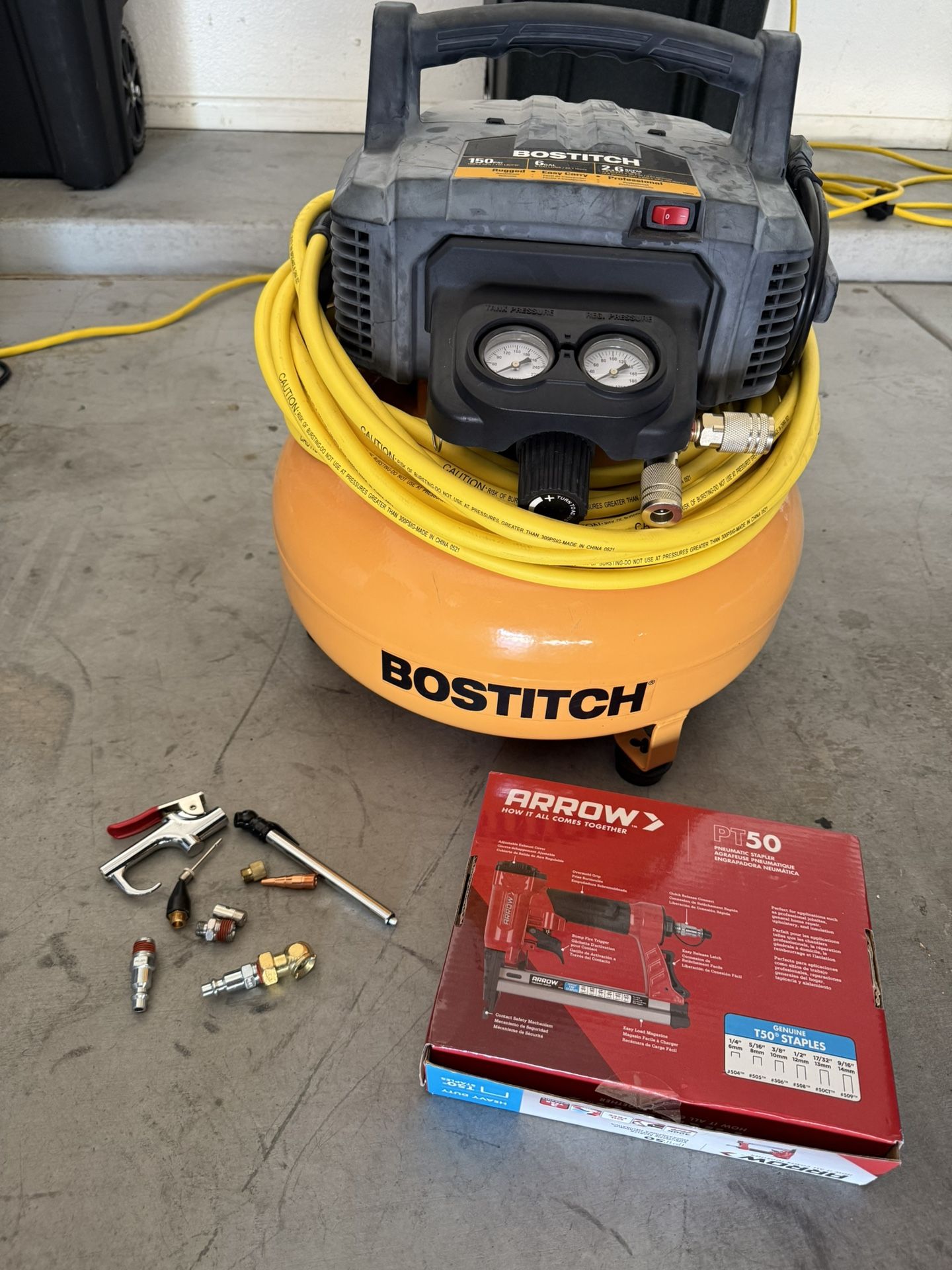BOSTITCH Air Compressor Kit, 6 Gallon, 150 PSI W/Arrow Staple Gun