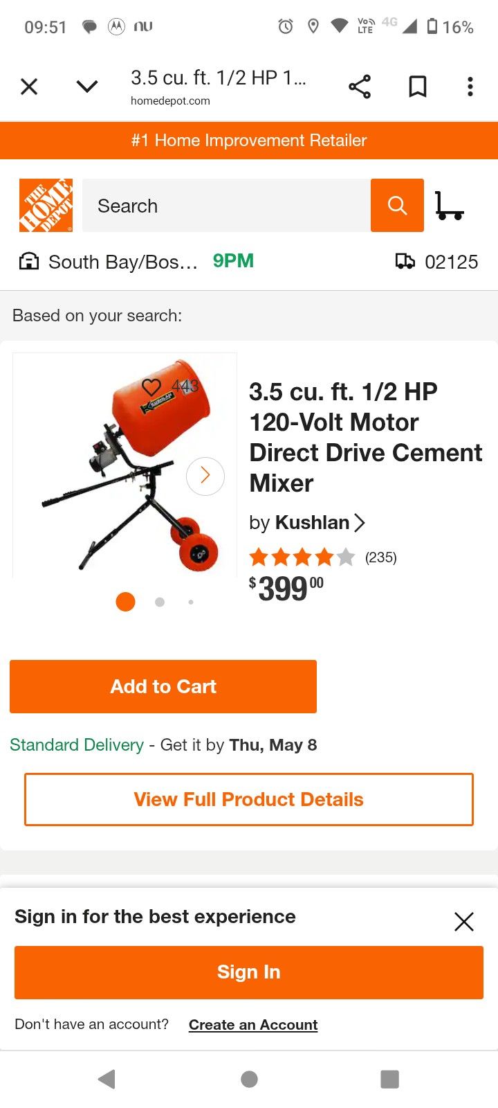 Used Cement Mixer: Kushlan 3.5 cu. ft. 120-Volt Motor