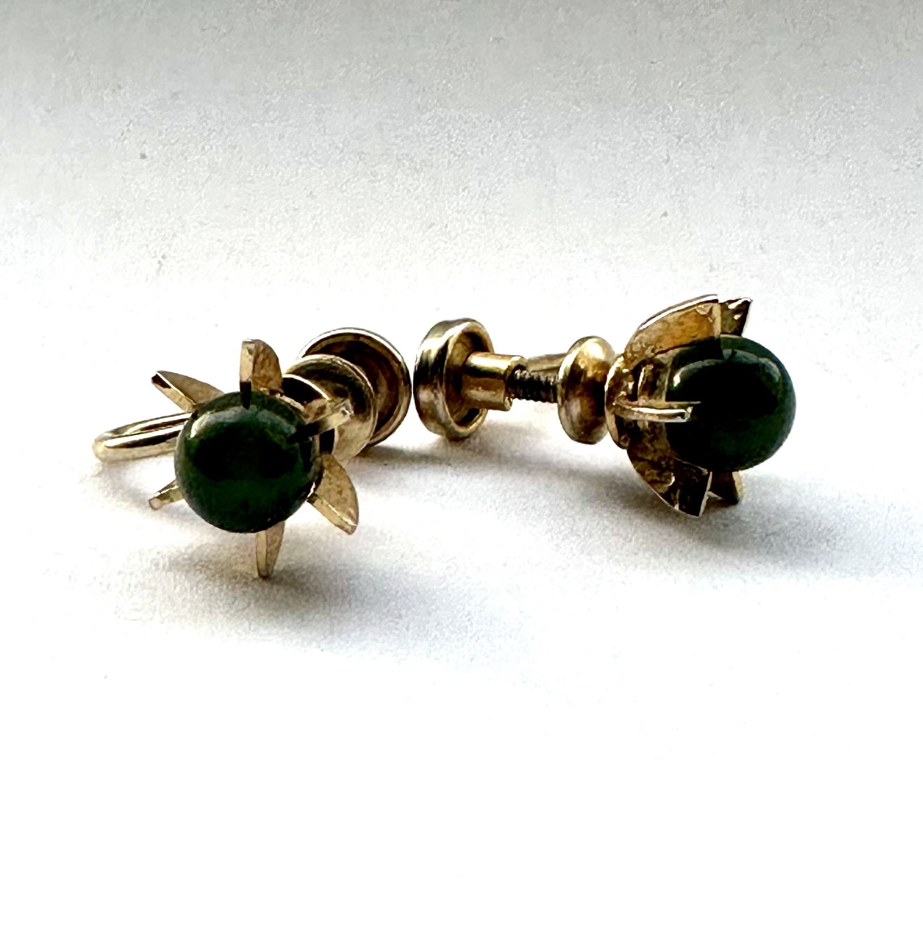 12k Gold plated and “jade” clip on earrings with Screw On Backing
