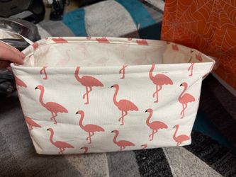 Flamingo Print Canvas Storage Basket