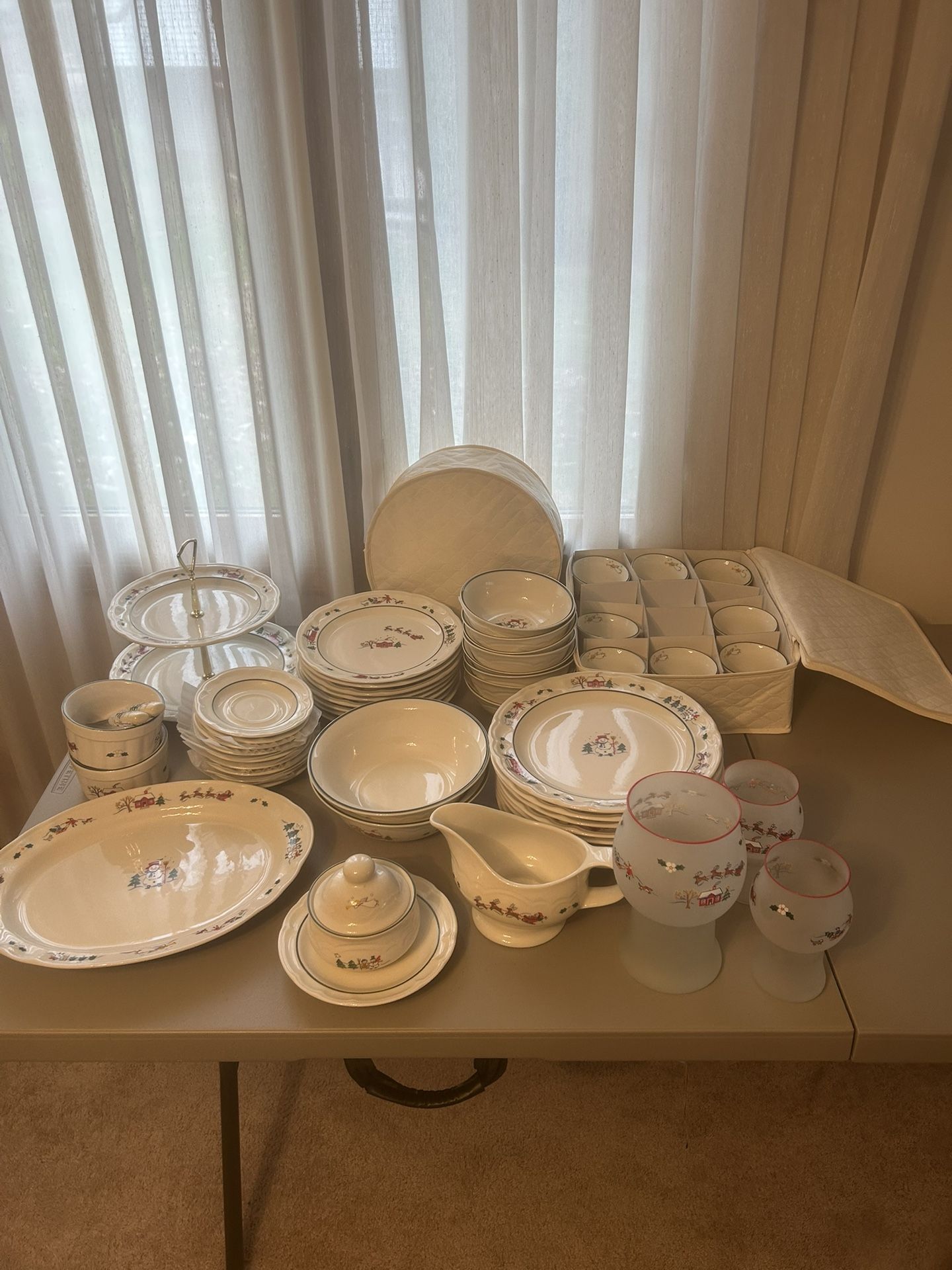 Vintage 54 piece Set of Dinnerware w/ Snow Village Pattern by Pfaltzgraf China Christmas Themed