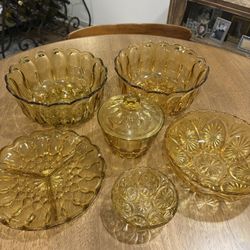 7 Piece Vintage Amber Glass Set 